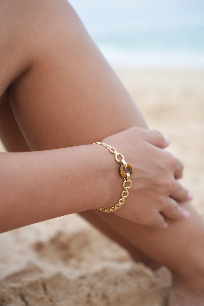 Estella Bartlett Tigers Eye Graduated Link T-Bar Bracelet Gold Plated | Tigers Eye