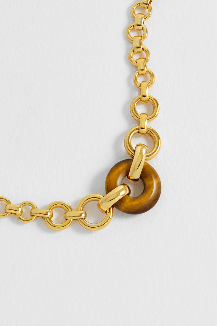 Estella Bartlett Tigers Eye Graduated Link T-Bar Bracelet Gold Plated | Tigers Eye