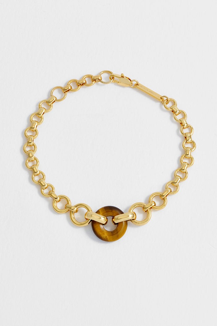 estella bartlett Tigers Eye Graduated Link T-Bar Bracelet Gold Plated | Tigers Eye