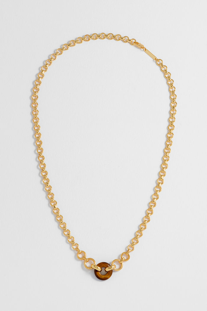 Estella Bartlett Tigers Eye Graduated Round Link Chain Necklace Gold Plated | Tigers Eye