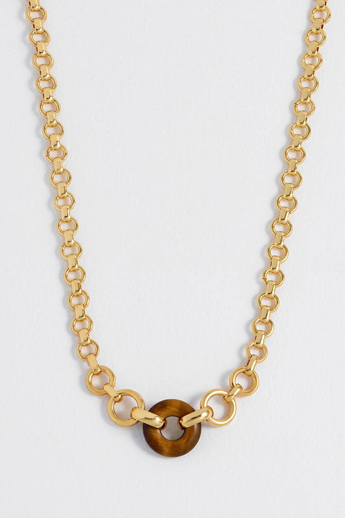estella bartlett Tigers Eye Graduated Round Link Chain Necklace Gold Plated | Tigers Eye