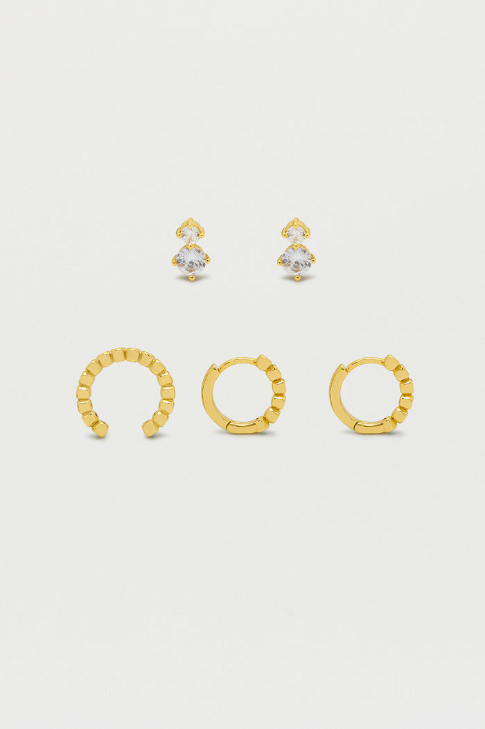 Estella Bartlett Trio Earrings Set Gold Plated | White CZ