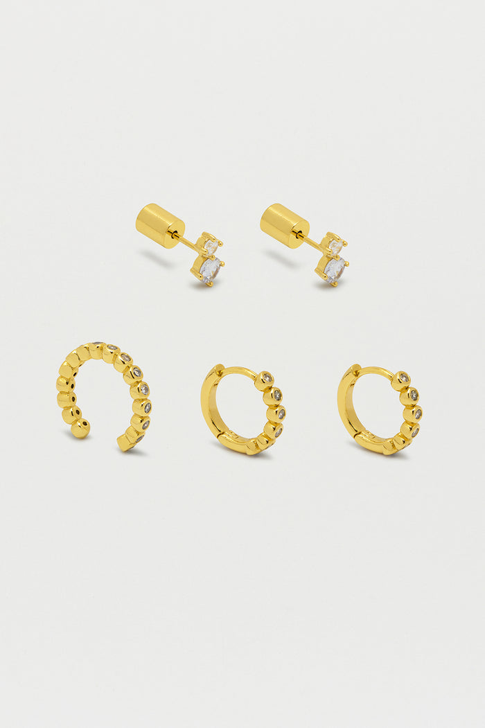estella bartlett Trio Earrings Set Gold Plated | White CZ
