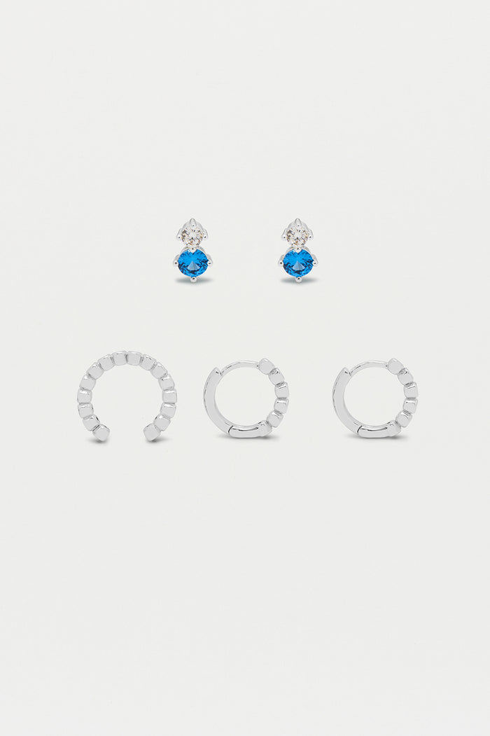 Estella Bartlett Trio Earrings Set Silver Plated | Blue CZ