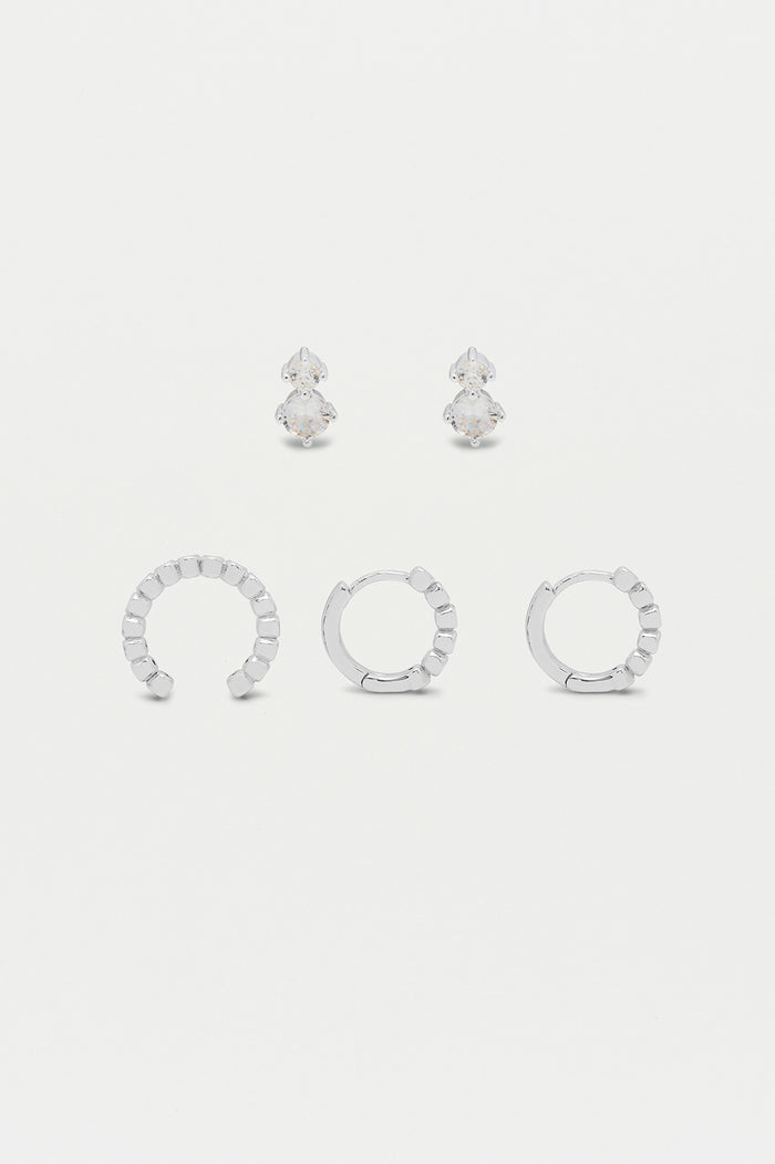 Estella Bartlett Trio Earrings Set Silver Plated | White CZ