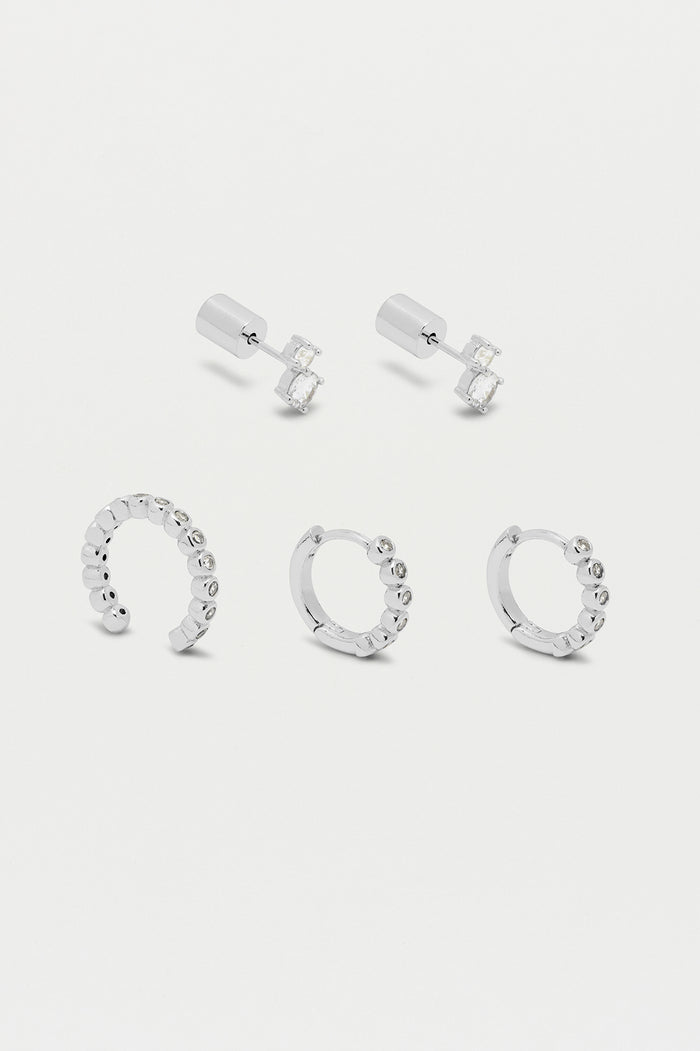 estella bartlett Trio Earrings Set Silver Plated | White CZ