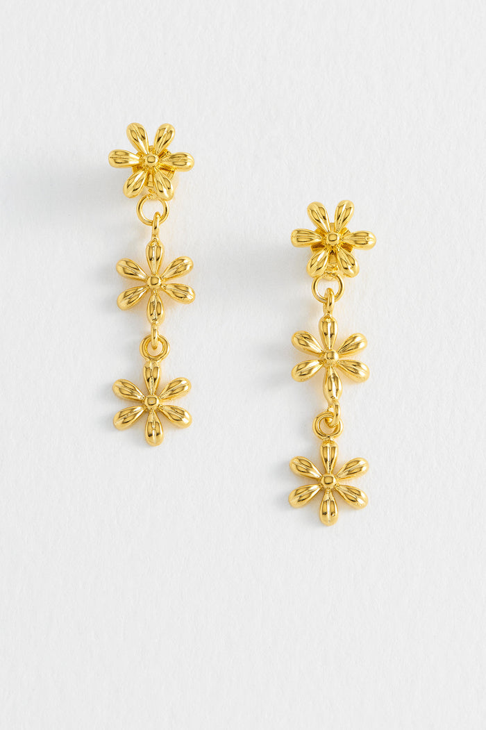 estella bartlett Trio Flower Drop Earrings Gold Plated