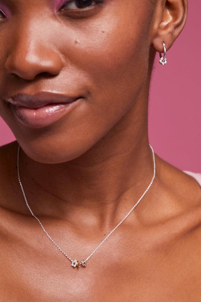 Estella Bartlett Trio Flower Necklace Silver And Gold Plated Packaging Message: Wildflower