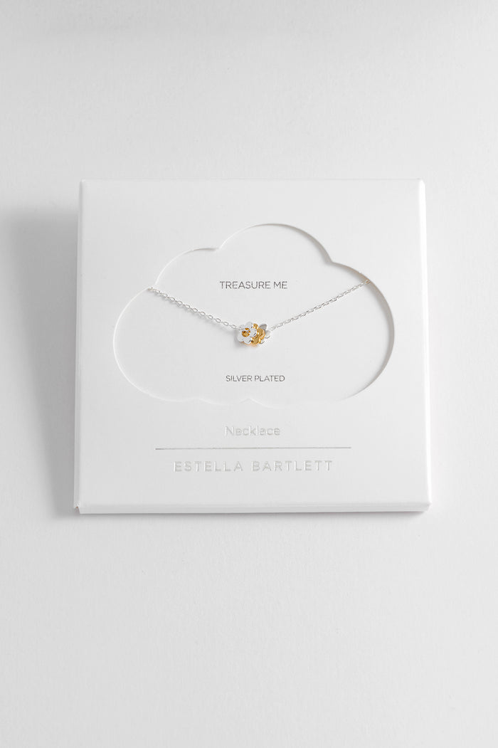 estella bartlett Trio Flower Necklace Silver and Gold Plated Packaging Message: Wildflower