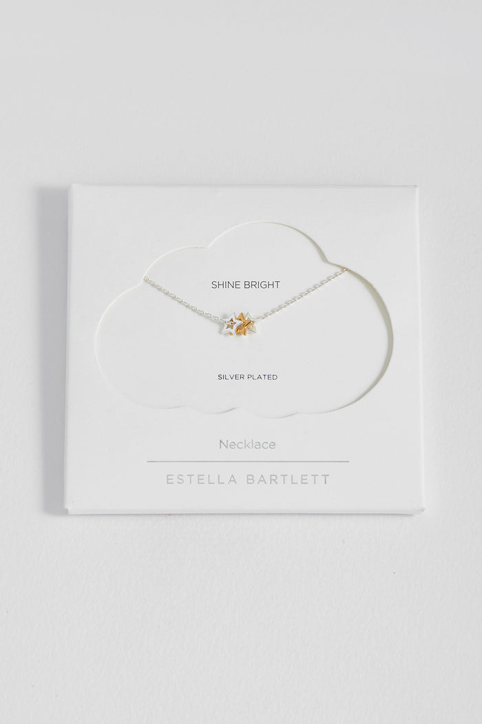 estella bartlett Trio Star Necklace Silver Plated Packaging Message: SHINE BRIGHT