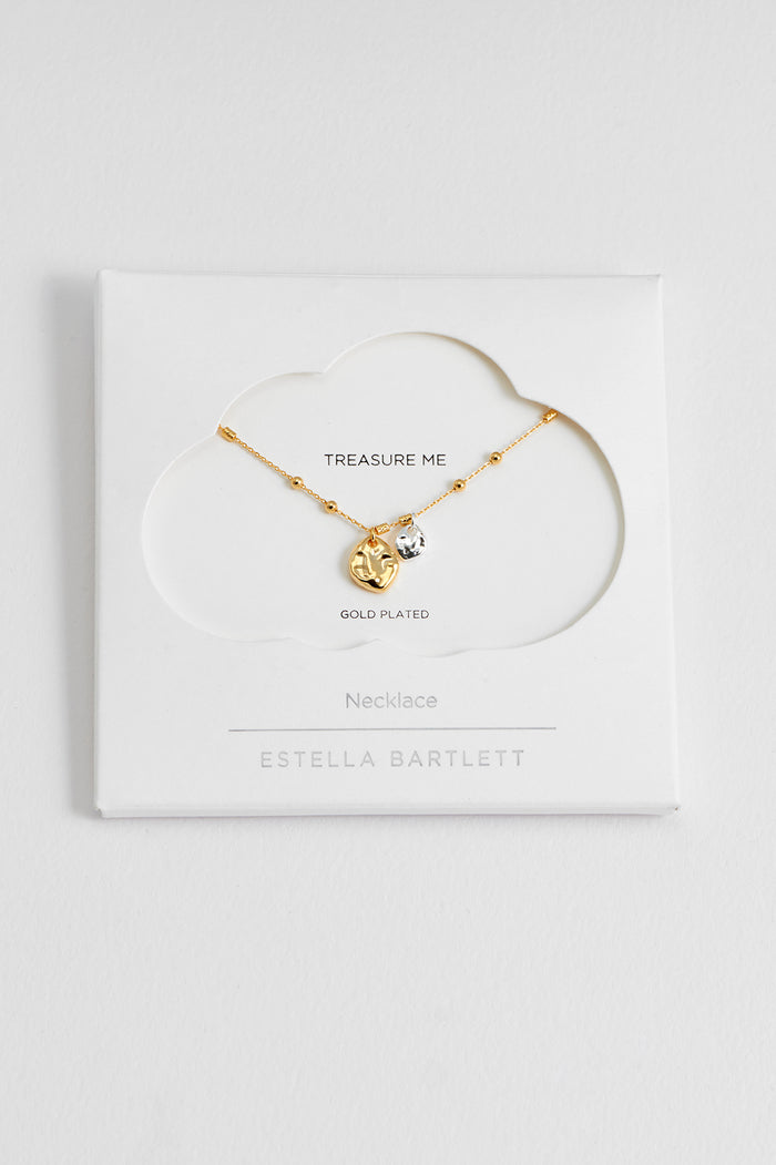 estella bartlett Triple Beaded Chain And Molton Pebbles Necklace Gold Plated Packaging Message: Treasure Me
