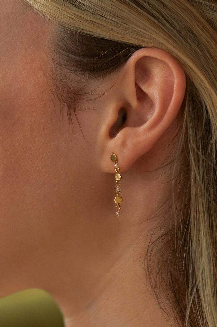 Estella Bartlett Triple Flower Crystal Drop Earrings Gold Plated