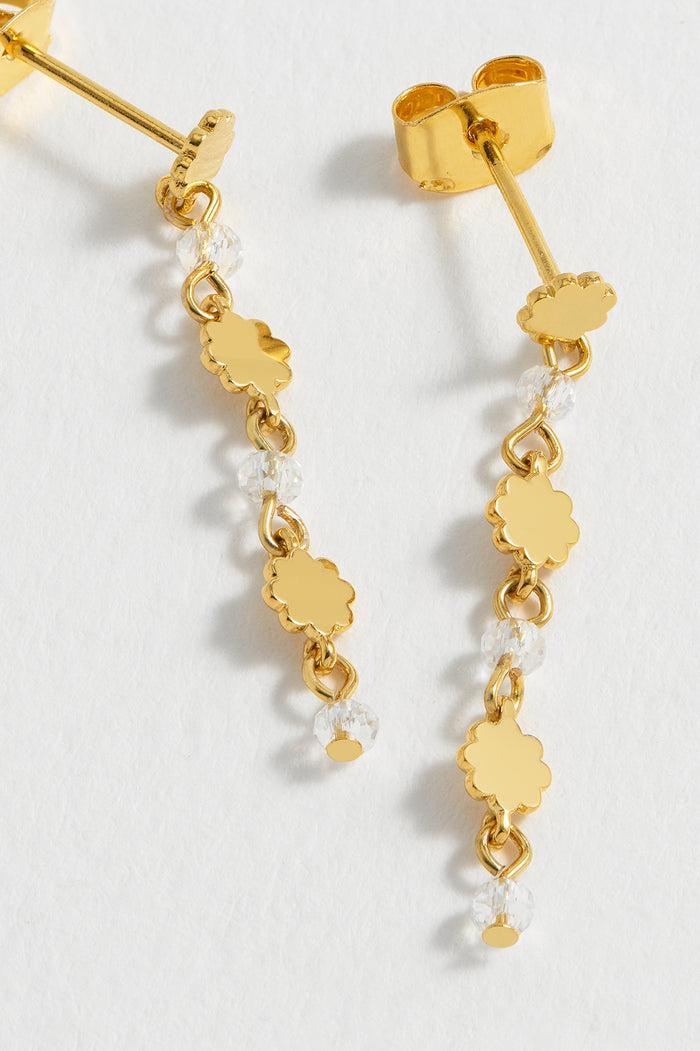 Estella Bartlett Triple Flower Crystal Drop Earrings Gold Plated