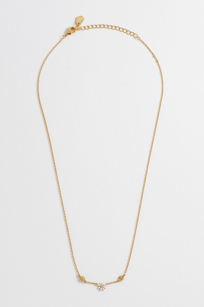 Estella Bartlett Triple Flower White Enamel Necklace Gold Plated Packaging Message: Wildflower