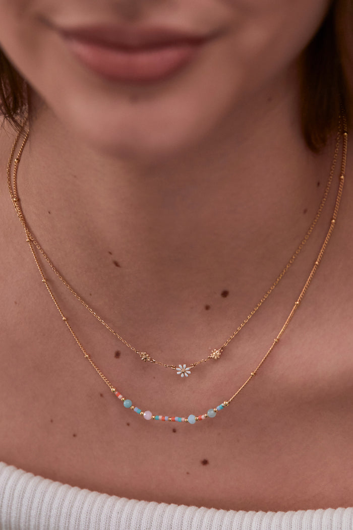 Estella Bartlett Triple Flower White Enamel Necklace Gold Plated Packaging Message: Wildflower