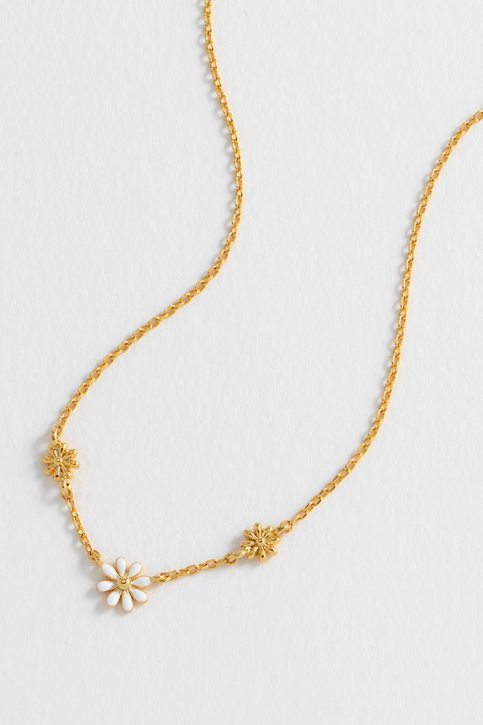 Estella Bartlett Triple Flower White Enamel Necklace Gold Plated Packaging Message: Wildflower