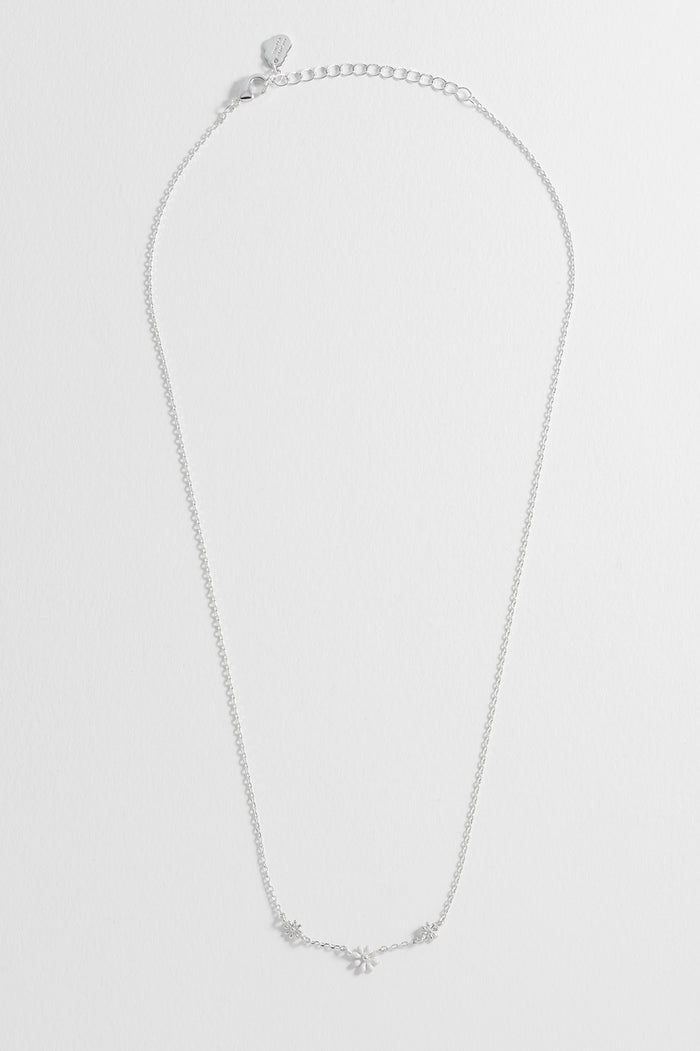 Estella Bartlett Triple Flower White Enamel Necklace Silver Plated Packaging Message: Wildflower