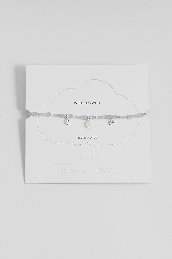 estella bartlett Triple Flower White Enamel Sienna Bracelet Silver Plated | Blue Lace Agate Packaging Message: Wildflower