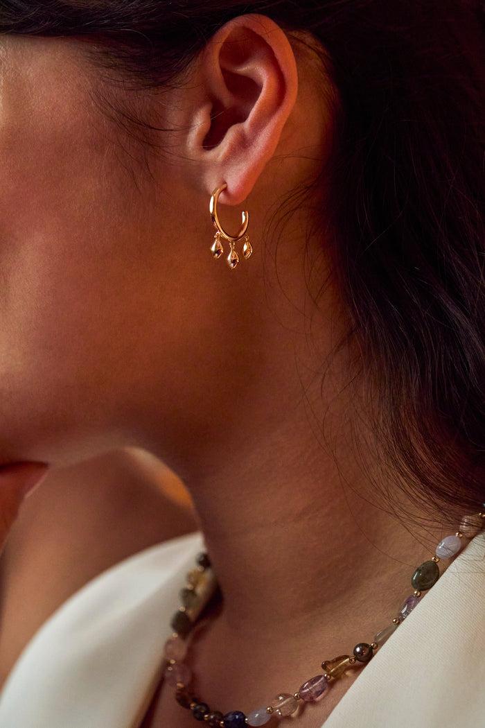 Estella Bartlett Triple Pebble Hoop Earrings Waterproof PVD Gold Plated