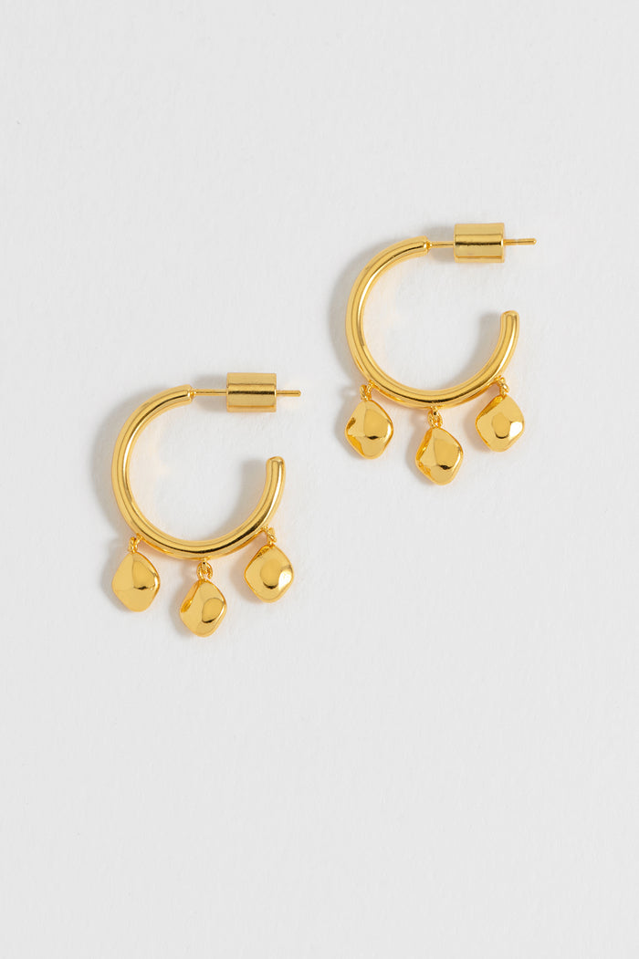 estella bartlett Triple Pebble Hoop Earrings Waterproof PVD Gold Plated