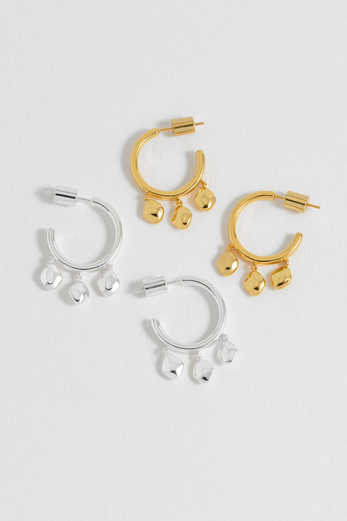 Estella Bartlett Triple Pebble Hoop Earrings Waterproof PVD Gold Plated