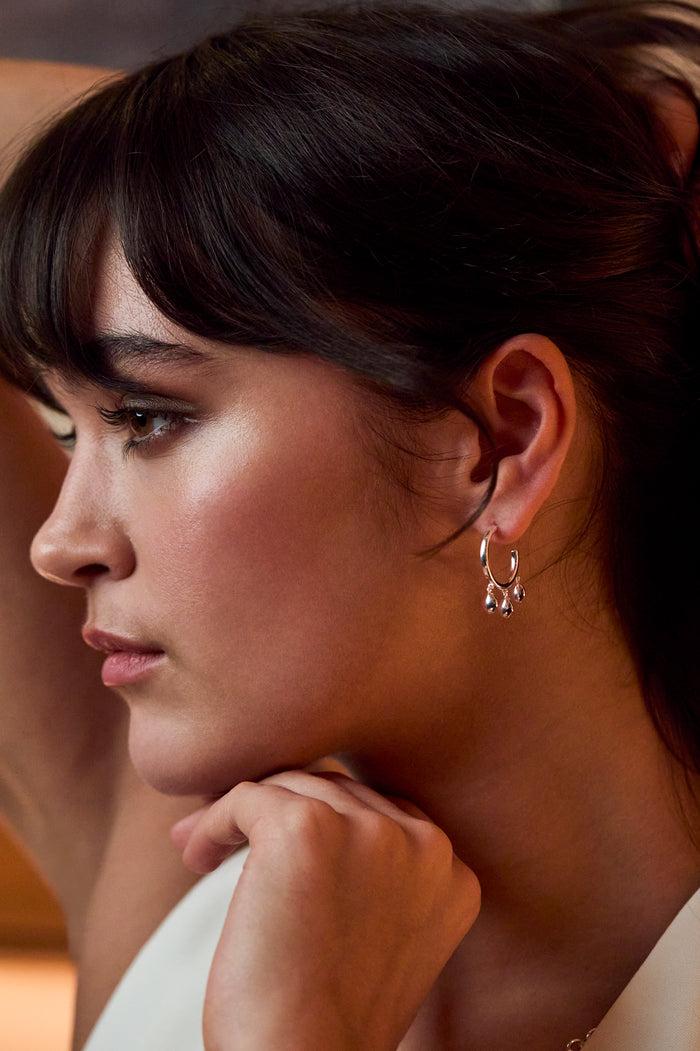 Estella Bartlett Triple Pebble Hoop Earrings Waterproof PVD Silver Plated