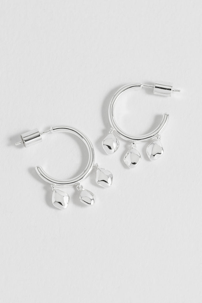 Estella Bartlett Triple Pebble Hoop Earrings Waterproof PVD Silver Plated