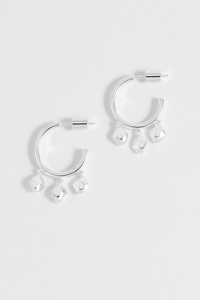 estella bartlett Triple Pebble Hoop Earrings Waterproof PVD Silver Plated