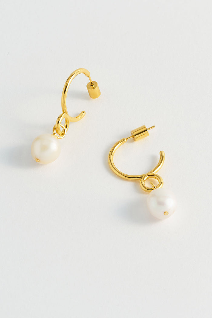 estella bartlett Twist Pearl Drop Hoops Gold Plated | Pearl