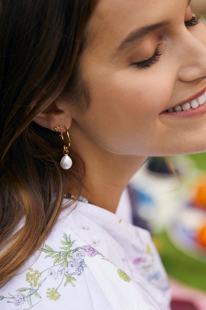 Estella Bartlett Twist Pearl Drop Hoops Gold Plated | Pearl