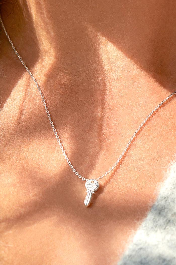 Estella Bartlett Unlock Your Dreams Key Pendant Silver Plated Packaging Message: Treasure Me