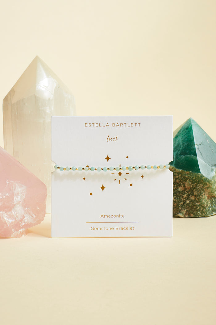 Estella Bartlett Wellness Amazonite Gemstone Amelia Bracelet Gold Plated | Luck Packaging Message: Luck