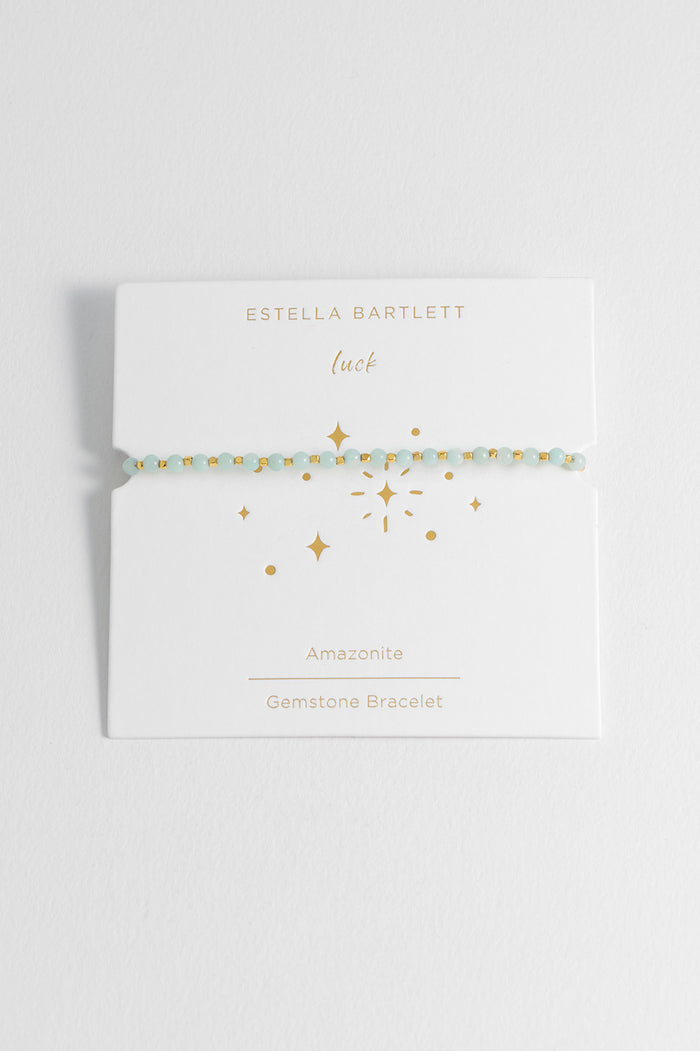 estella bartlett Wellness Amazonite Gemstone Amelia Bracelet Gold Plated | Luck Packaging Message: Luck