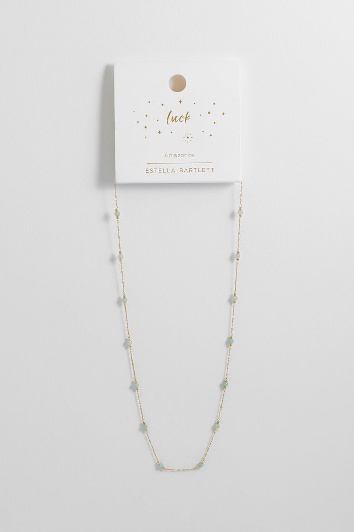 Estella Bartlett Wellness Amazonite Gemstone Bead Necklace Gold Plated | Luck Packaging Message: Luck
