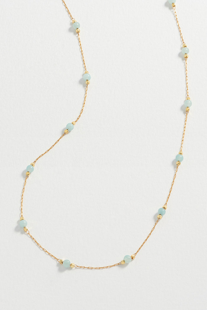 estella bartlett Wellness Amazonite Gemstone Bead Necklace Gold Plated | Luck Packaging Message: Luck