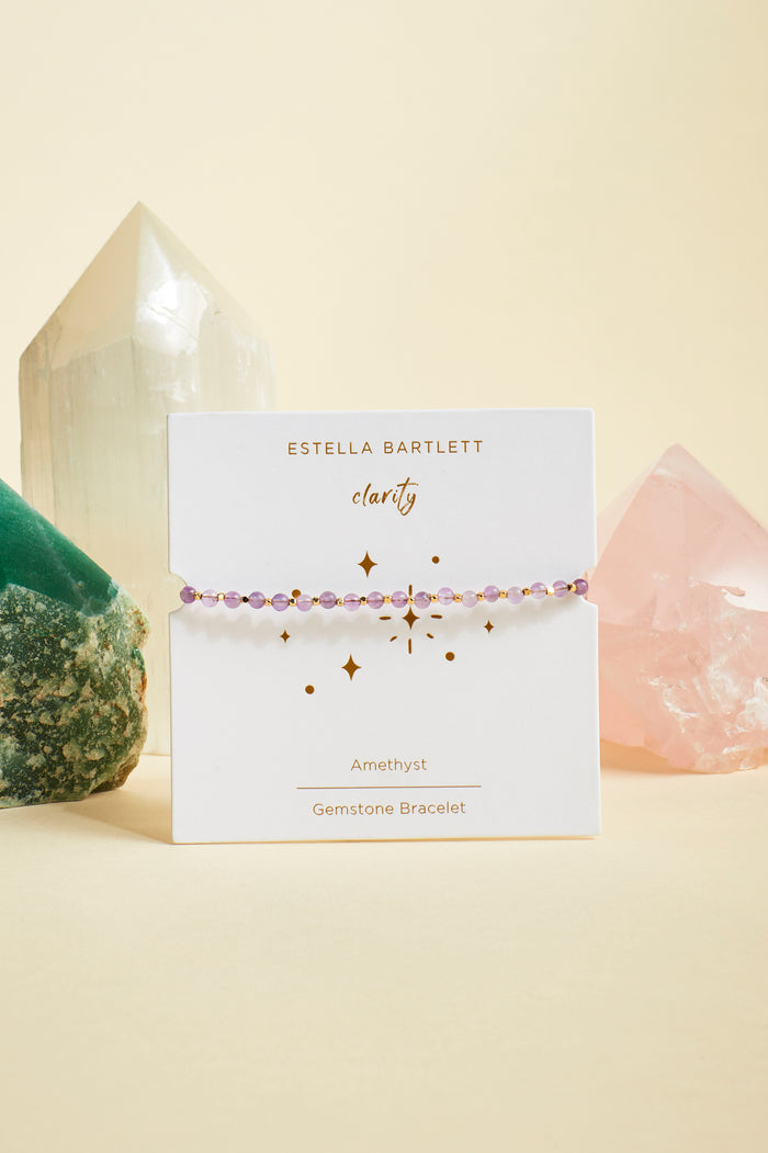 Estella Bartlett Wellness Amethyst Gemstone Amelia Bracelet Gold Plated | Clarity Packaging Message: Clarity