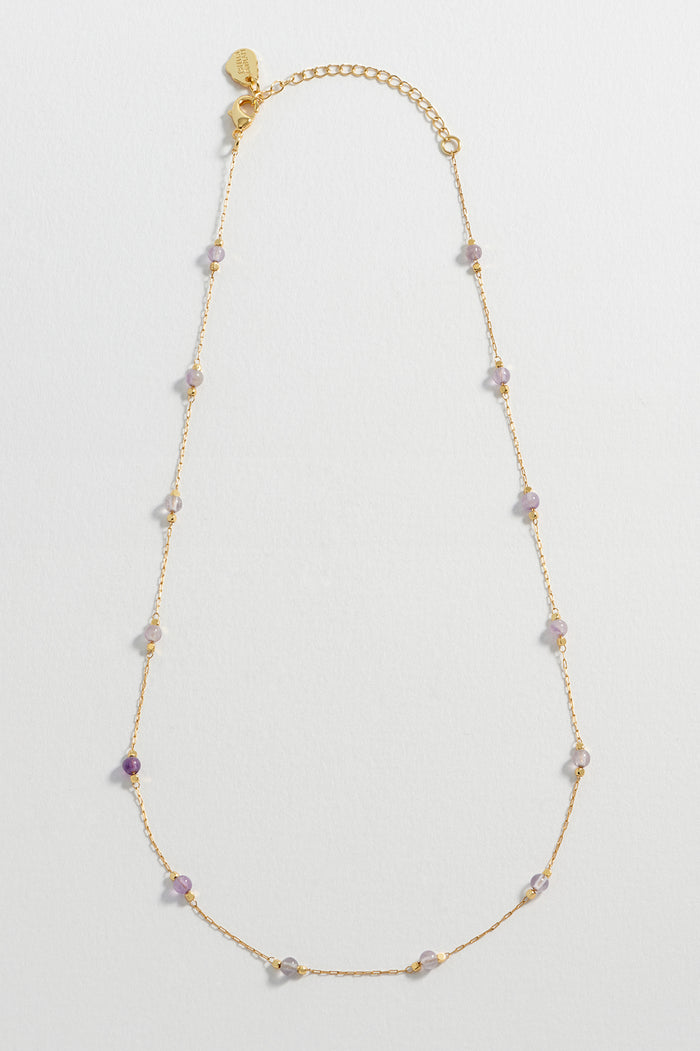 Estella Bartlett Wellness Amethyst Gemstone Bead Necklace Gold Plated | Clarity Packaging Message: Clarity