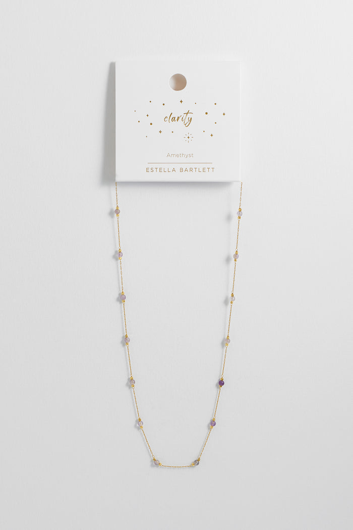 Estella Bartlett Wellness Amethyst Gemstone Bead Necklace Gold Plated | Clarity Packaging Message: Clarity