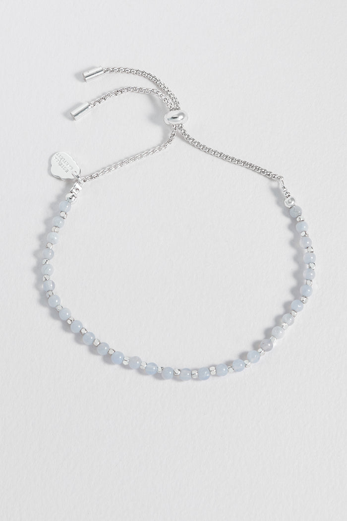 Estella Bartlett Wellness Blue Lace Agate Gemstone Amelia Bracelet Silver Plated | Calm Packaging Message: Calm