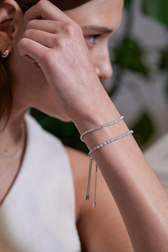 Estella Bartlett Wellness Blue Lace Agate Gemstone Amelia Bracelet Silver Plated | Calm Packaging Message: Calm