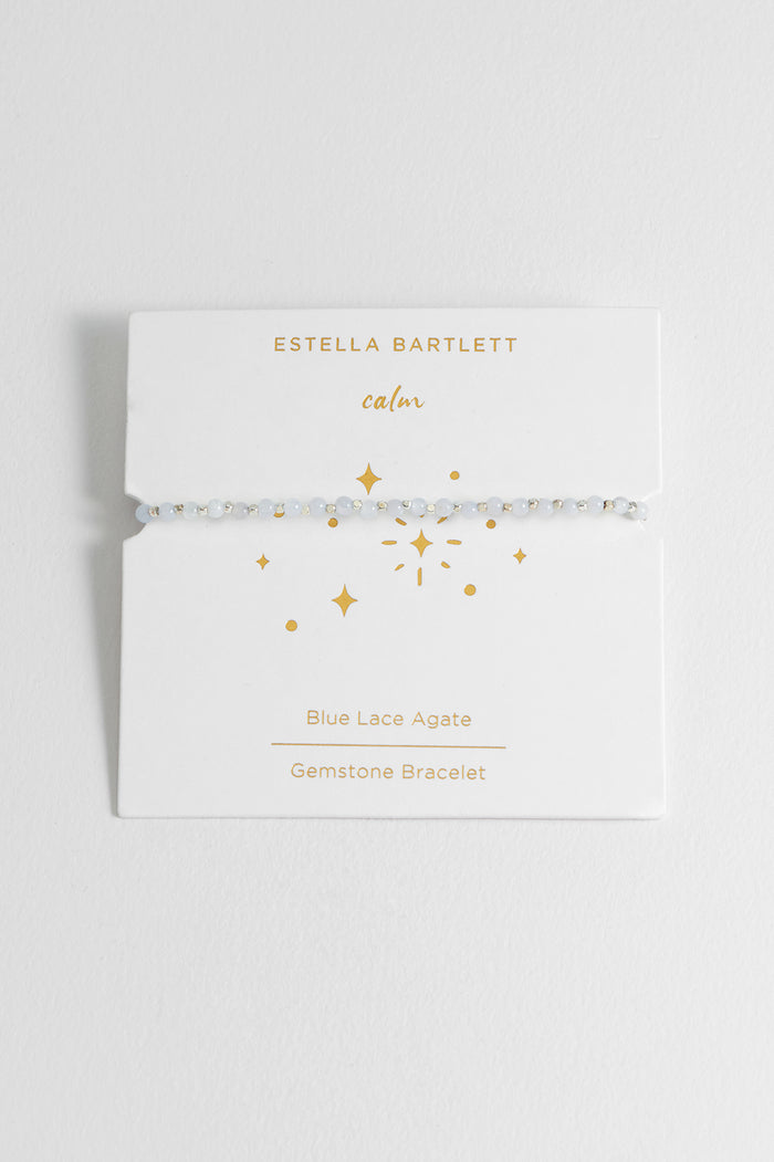 estella bartlett Wellness Blue Lace Agate Gemstone Amelia Bracelet Silver Plated | Calm Packaging Message: Calm