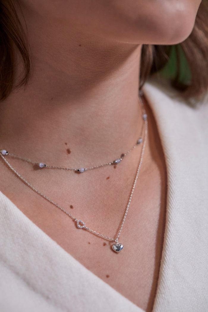 Estella Bartlett Wellness Blue Lace Agate Gemstone Bead Necklace Silver Plated | Calm Packaging Message: Calm