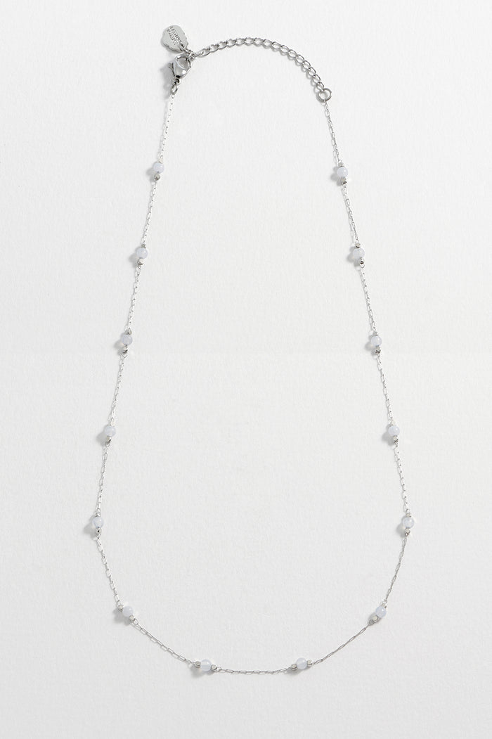 Estella Bartlett Wellness Blue Lace Agate Gemstone Bead Necklace Silver Plated | Calm Packaging Message: Calm