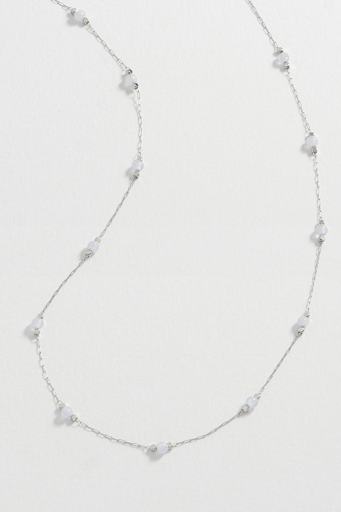 estella bartlett Wellness Blue Lace Agate Gemstone Bead Necklace Silver Plated | Calm Packaging Message: Calm