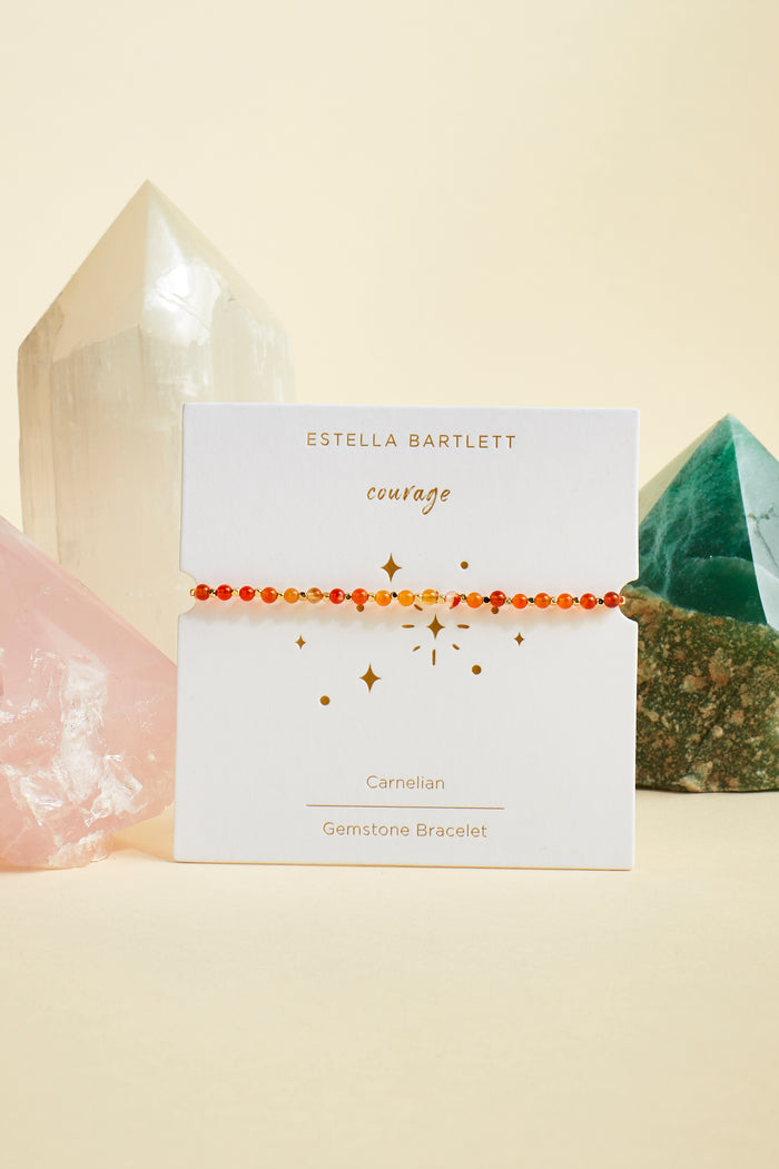 Estella Bartlett Wellness Carnelian Gemstone Amelia Bracelet Gold Plated | Courage Packaging Message: Courage