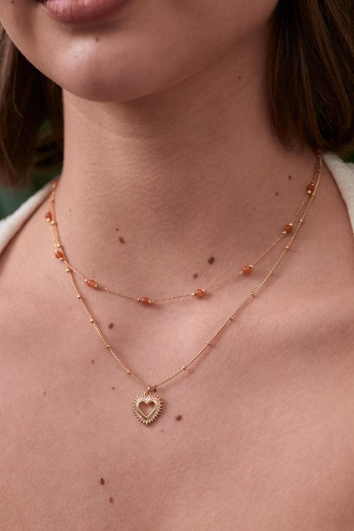 Estella Bartlett Wellness Carnelian Gemstone Bead Necklace Gold Plated | Courage Packaging Message: Courage