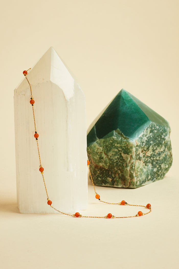 Estella Bartlett Wellness Carnelian Gemstone Bead Necklace Gold Plated | Courage Packaging Message: Courage