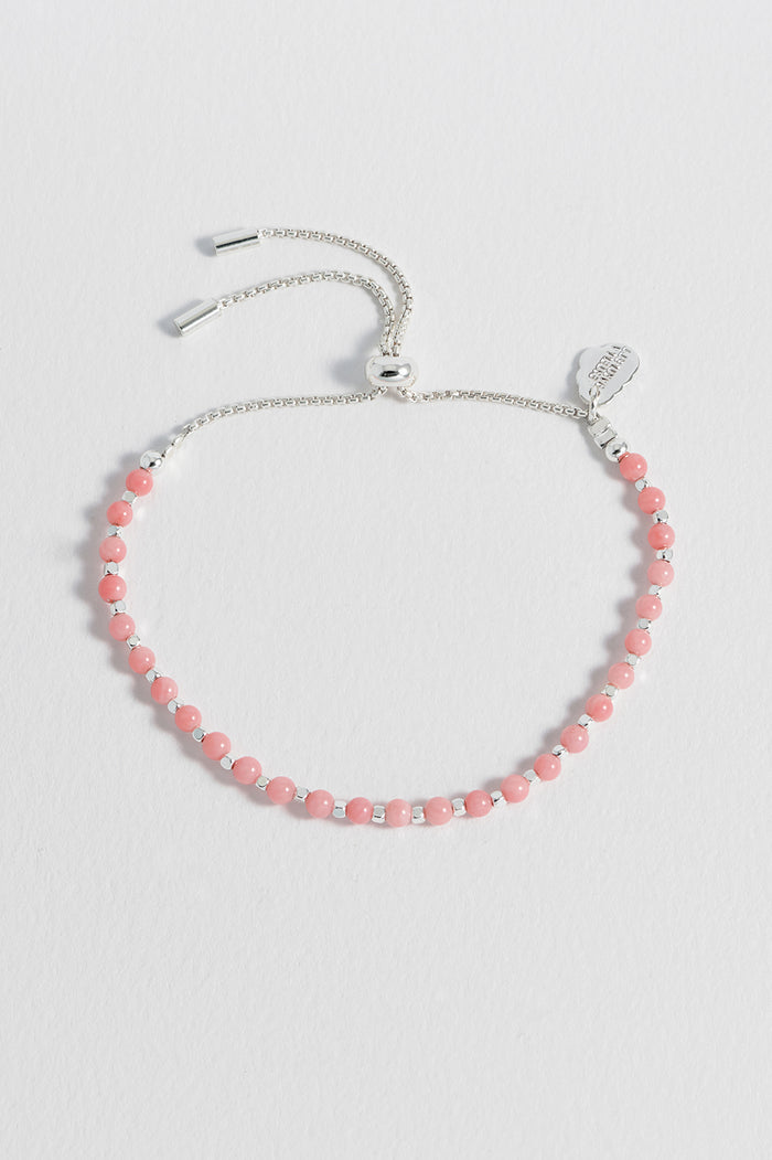 Estella Bartlett Wellness Coral Agate Gemstone Amelia Bracelet Silver Plated | Love Packaging Message: Love