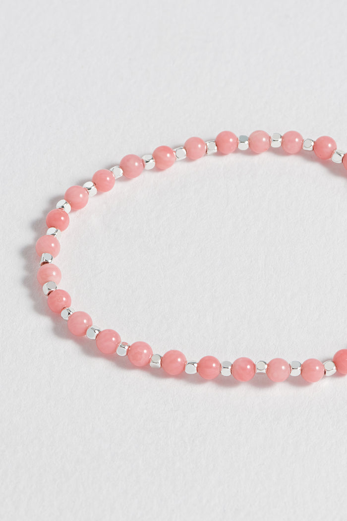 Estella Bartlett Wellness Coral Agate Gemstone Amelia Bracelet Silver Plated | Love Packaging Message: Love