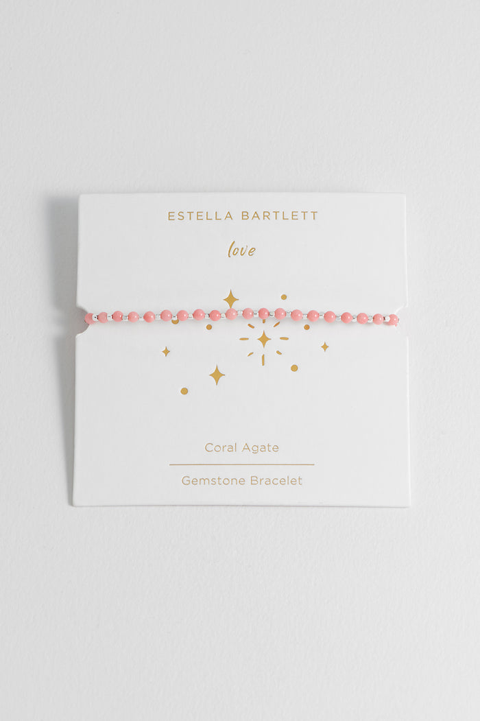 estella bartlett Wellness Coral Agate Gemstone Amelia Bracelet Silver Plated | Love Packaging Message: Love